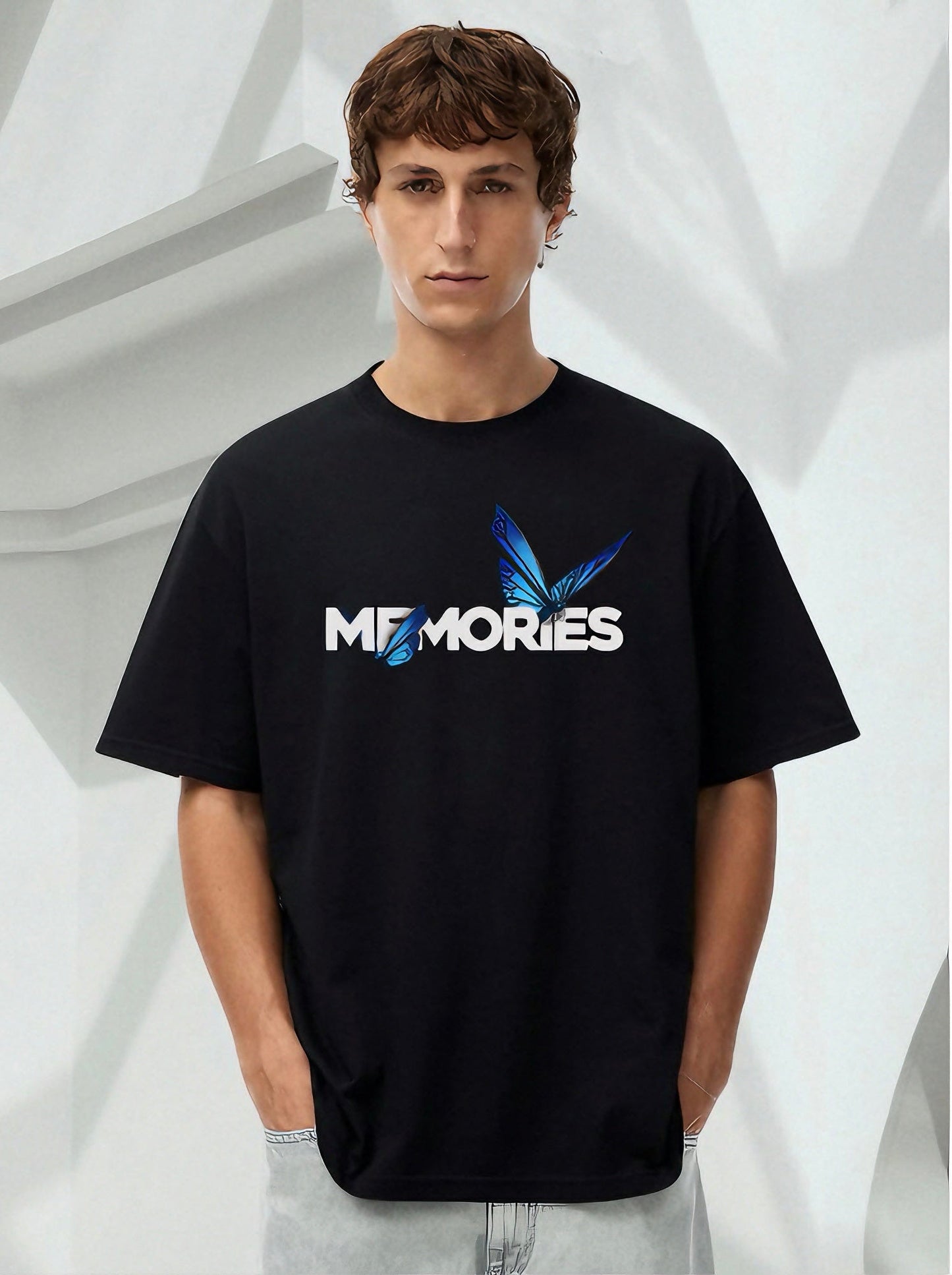 Men Butterfly Printed Oversized Tshirt