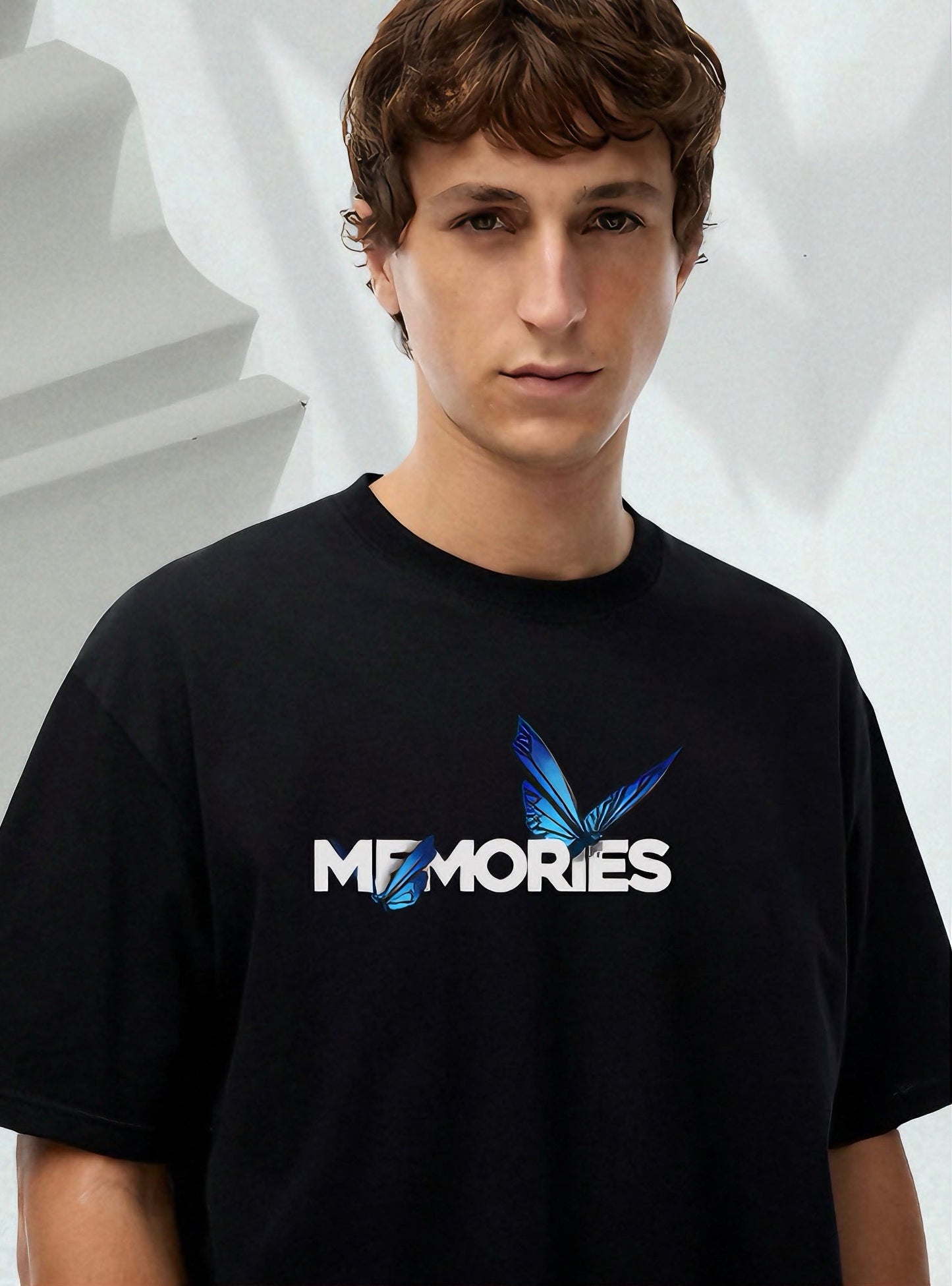 Men Butterfly Printed Oversized Tshirt