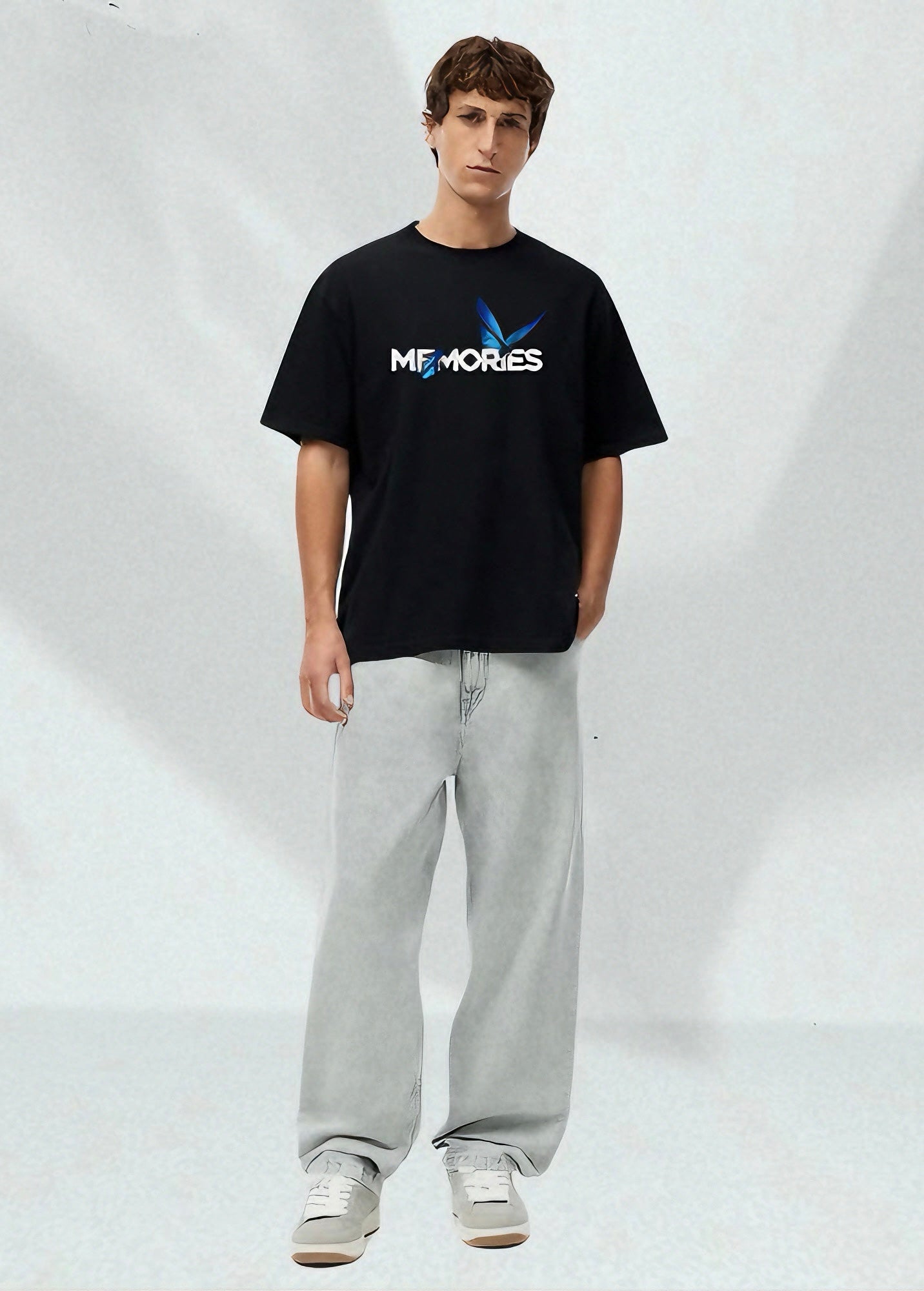 Men Butterfly Printed Oversized Tshirt
