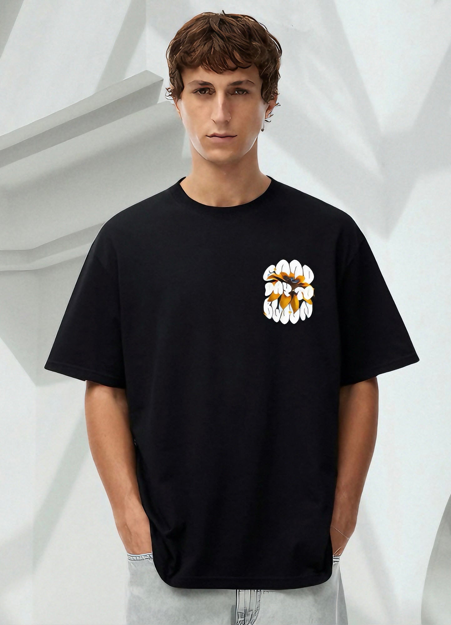 Men Good day to Bloom Printed Oversized Tshirt