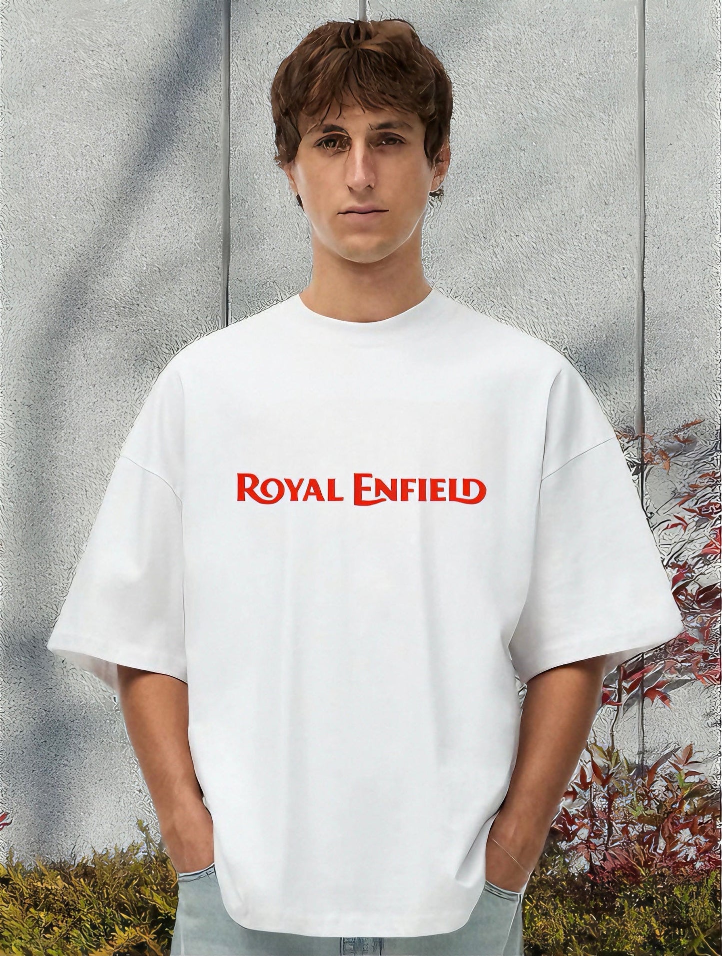 Men Royal Enfield Printed Oversized Tshirt