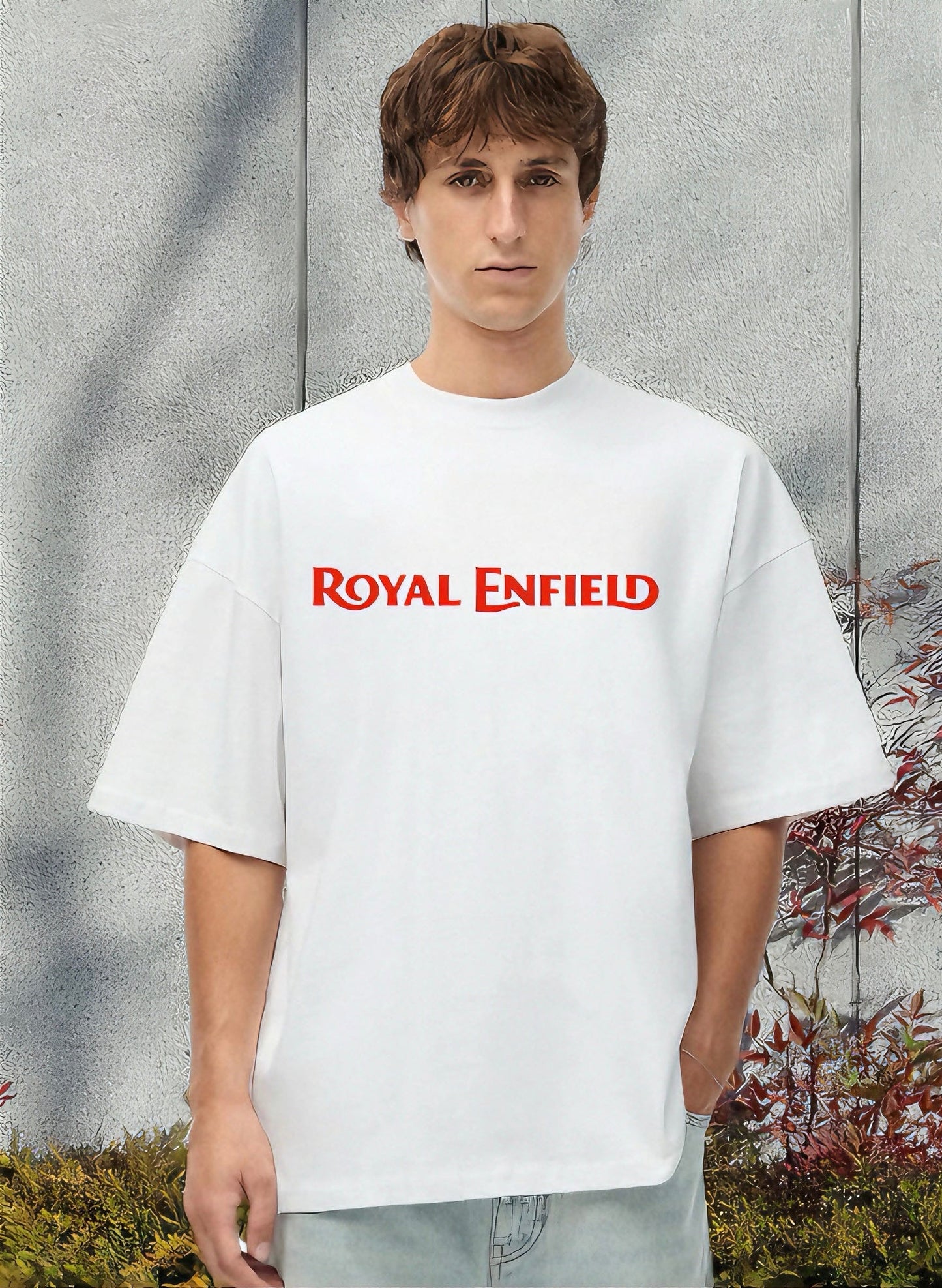 Men Royal Enfield Printed Oversized Tshirt