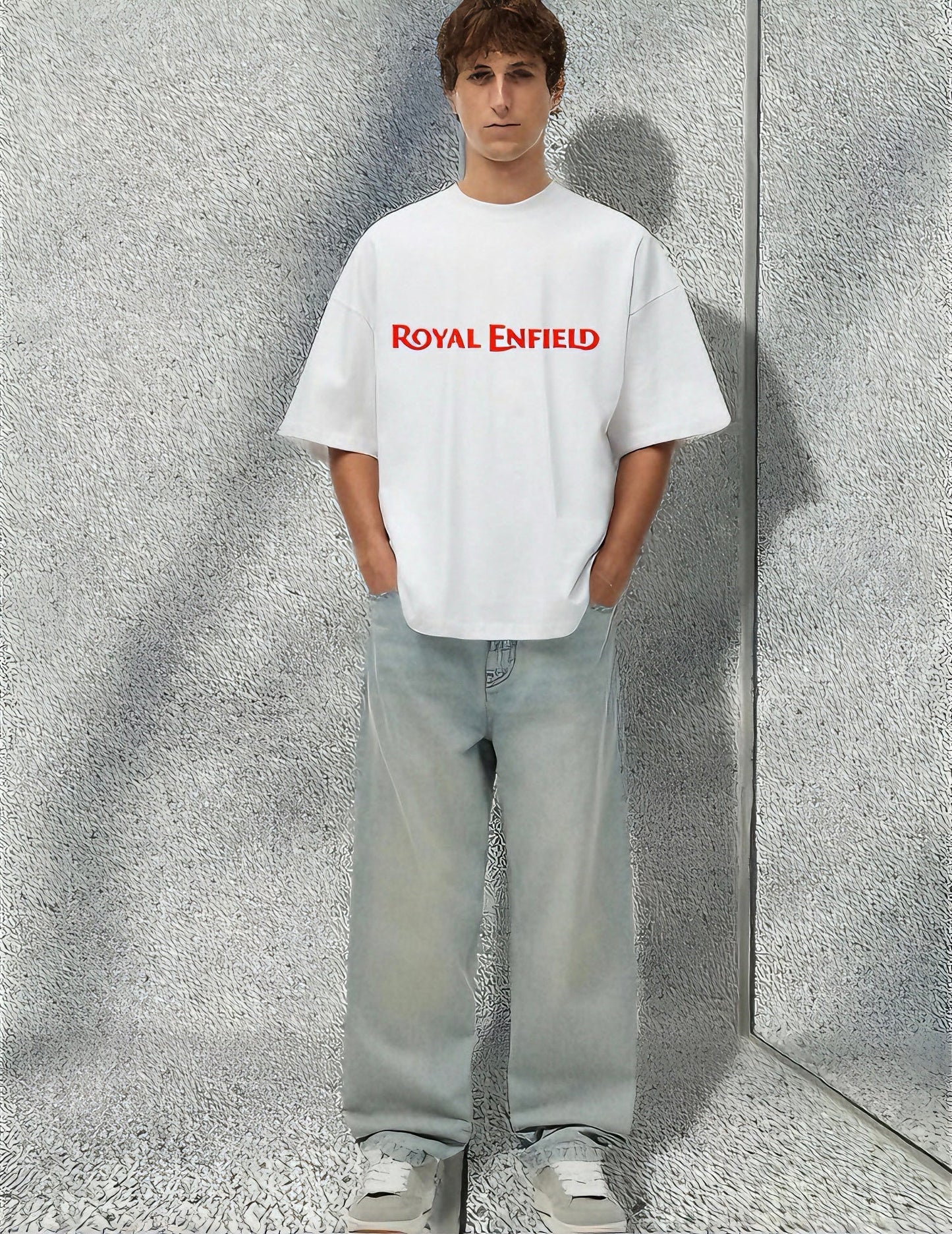 Men Royal Enfield Printed Oversized Tshirt