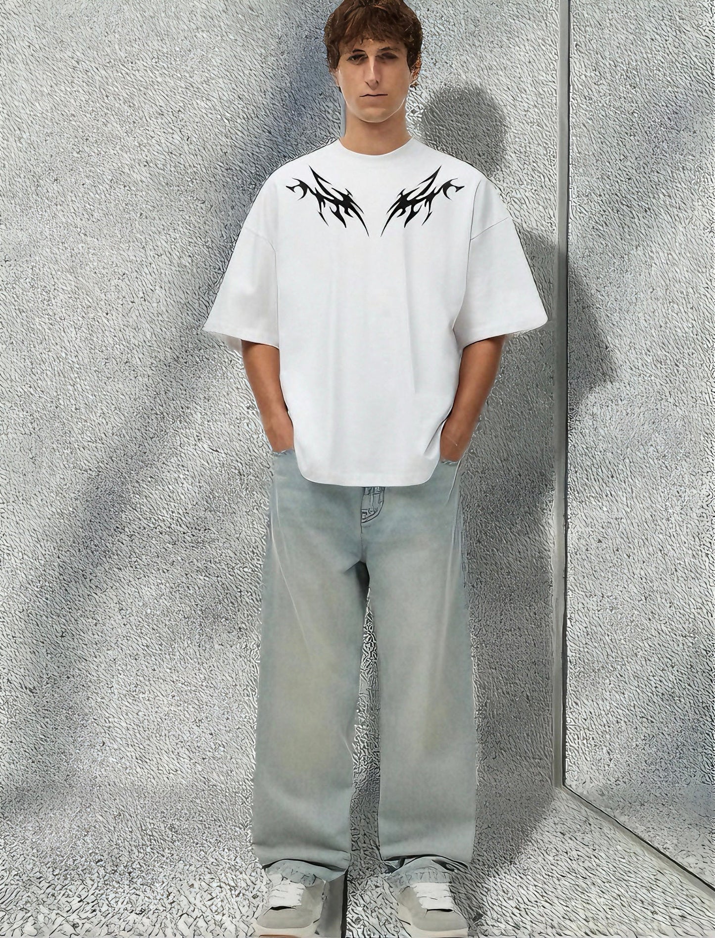 Men Wings Printed Oversized Tshirt