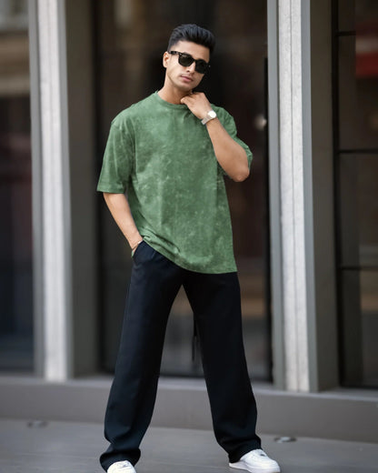 Men's Bottle Green Acid-Washed T-Shirt