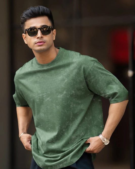 Men's Bottle Green Acid-Washed T-Shirt