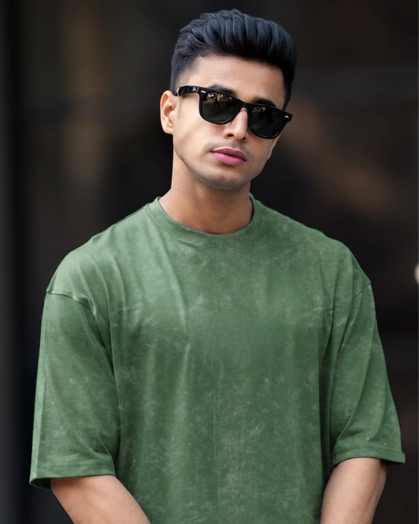 Men's Bottle Green Acid-Washed T-Shirt