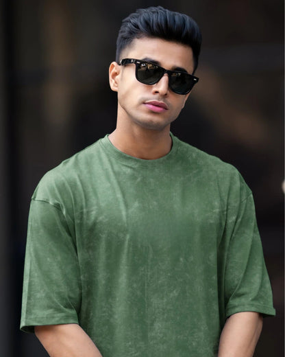 Men's Bottle Green Acid-Washed T-Shirt