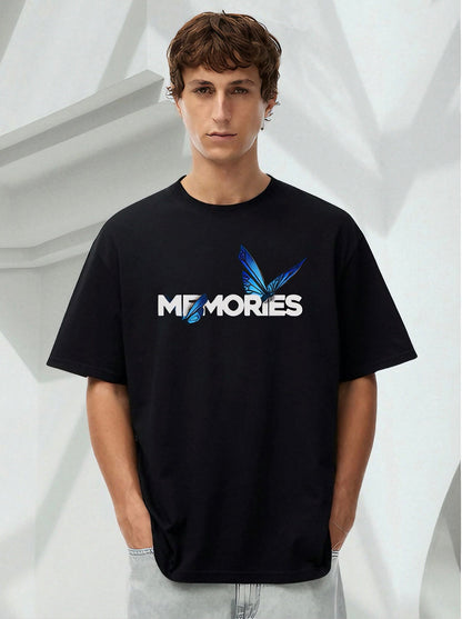 Men Butterfly Printed Oversized Tshirt