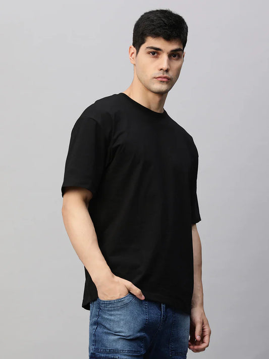 Men's Solid Black Oversized T-Shirt – 240 GSM French Terry