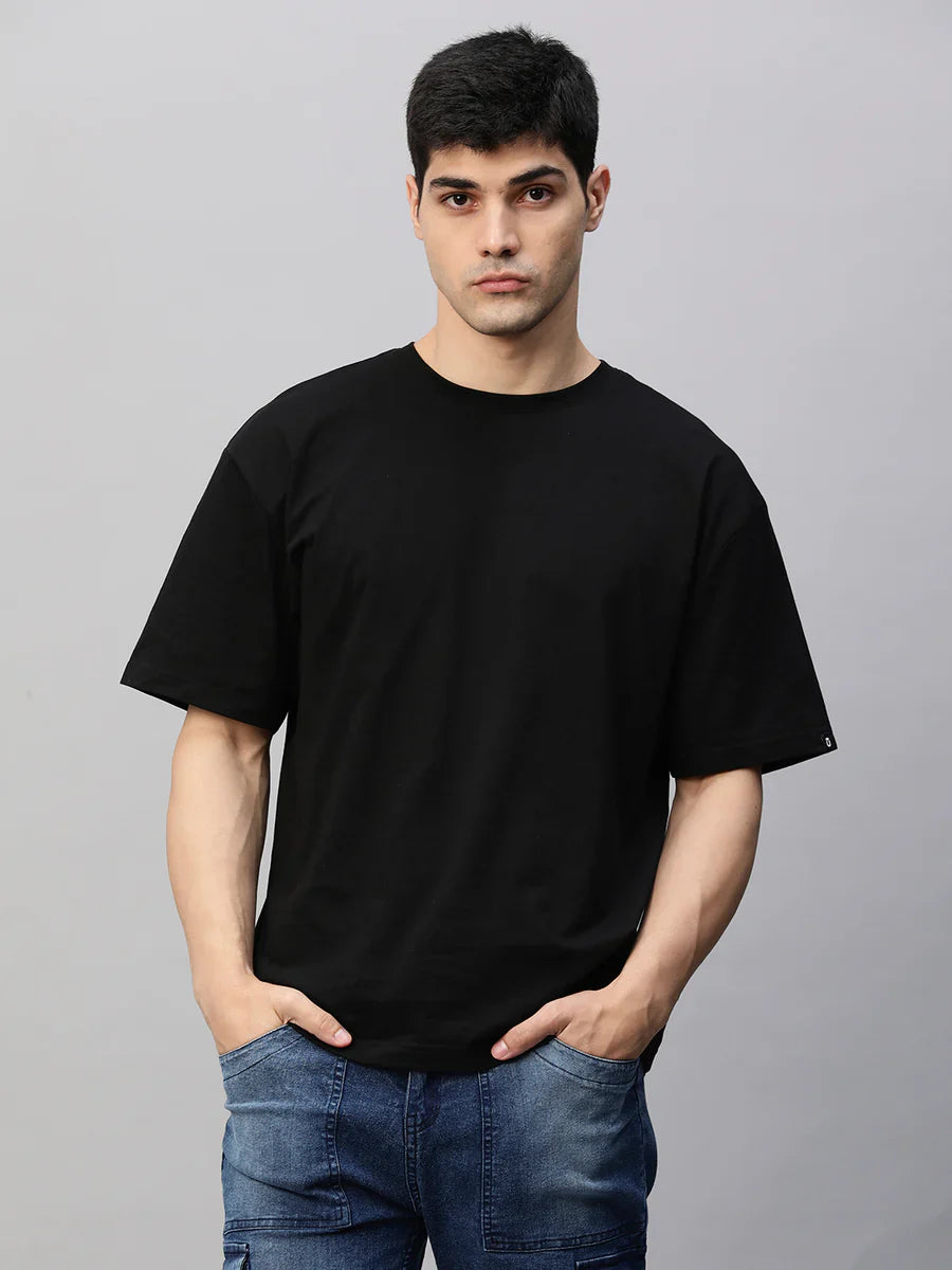 Men's Solid Black Oversized T-Shirt – 240 GSM French Terry