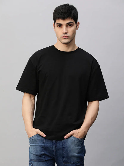 Men's Solid Black Oversized T-Shirt – 240 GSM French Terry