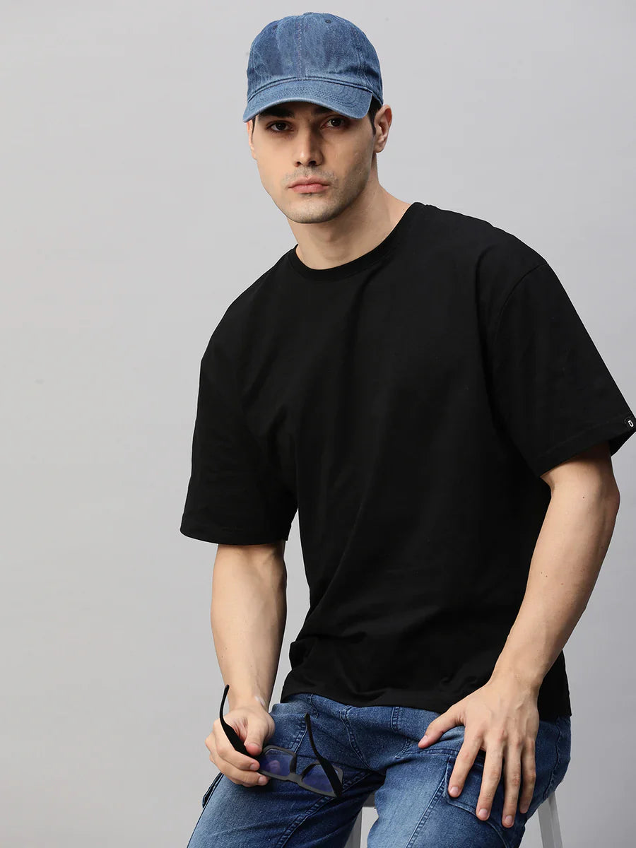 Men's Solid Black Oversized T-Shirt – 240 GSM French Terry