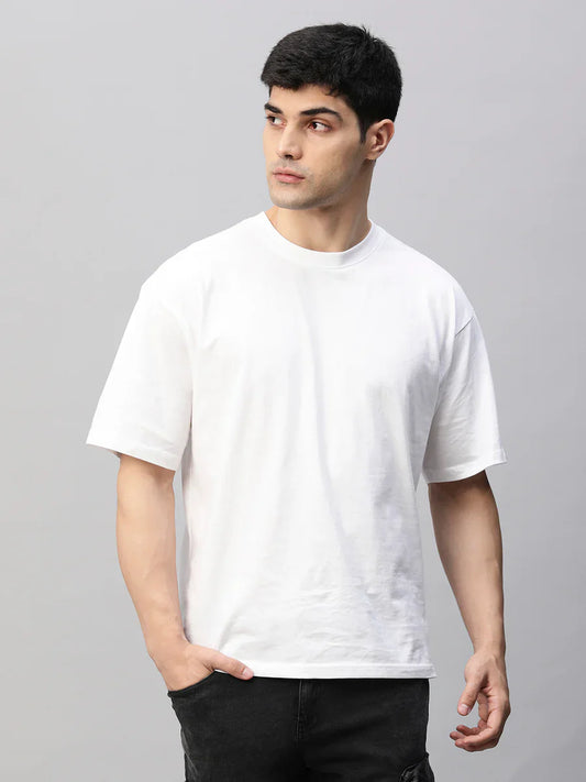 Men's Solid White Oversized T-Shirt – 240 GSM French Terry