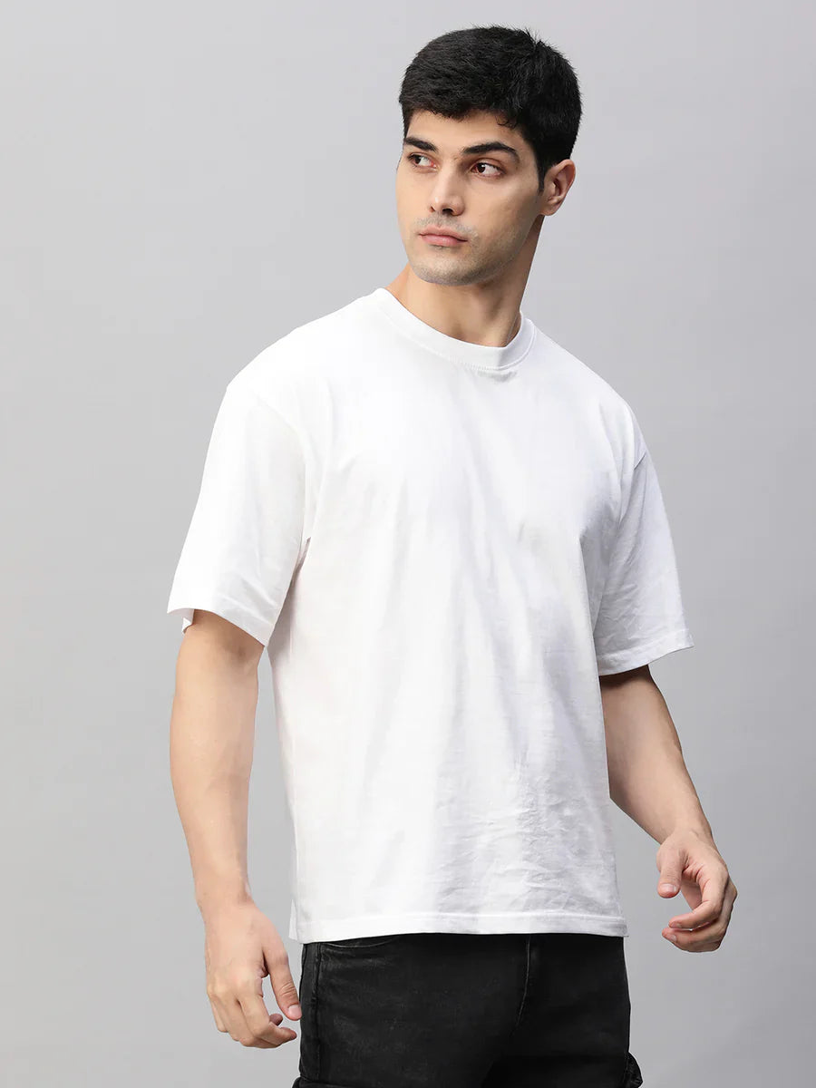 Men's Solid White Oversized T-Shirt – 240 GSM French Terry