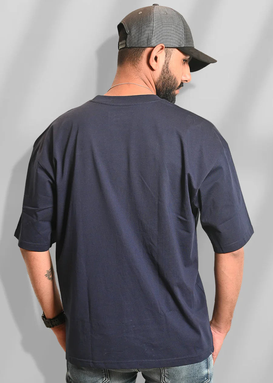 Men's Solid Navy Blue Oversized T-Shirt – 240 GSM French Terry