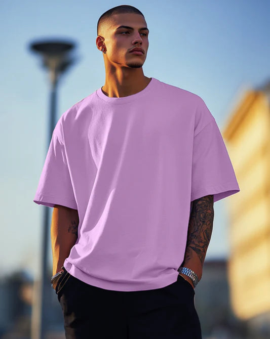 Men's Solid Lavender Oversized T-Shirt – 240 GSM French Terry