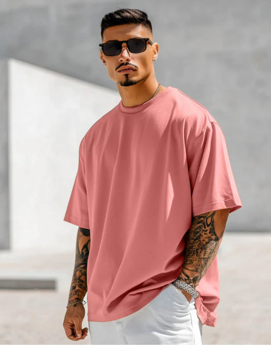 Men's Solid Pink Oversized T-Shirt – 240 GSM French Terry