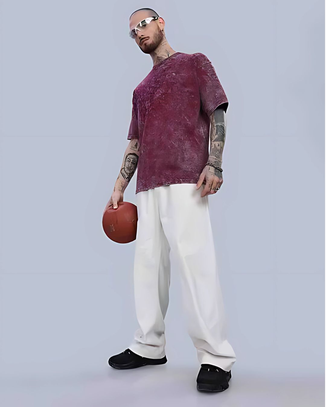 Men's Red Acid-Washed T-Shirt