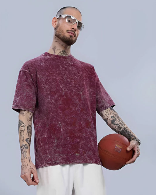 Men's Red Acid-Washed T-Shirt