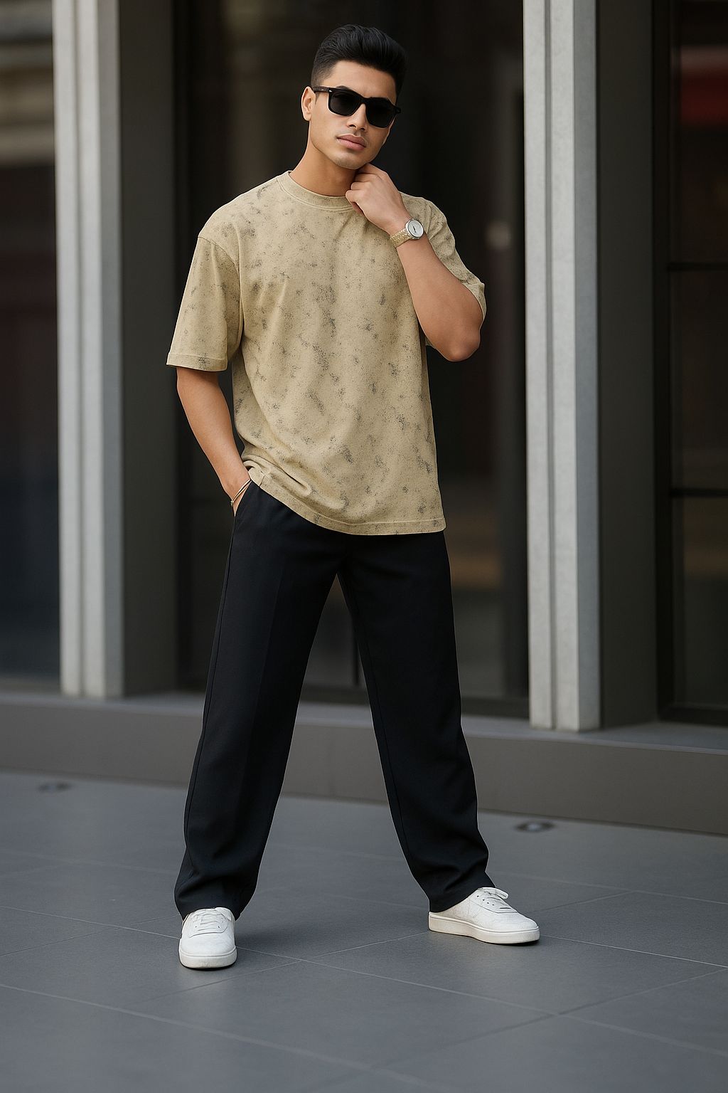 Men's Sandy Creme Acid-Washed T-Shirt